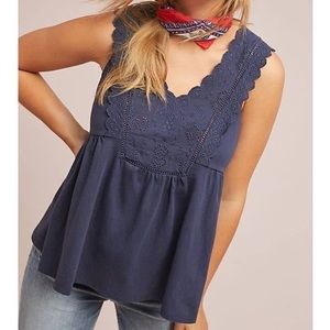 James Coviello Eyelet Detail Navy Top - Small